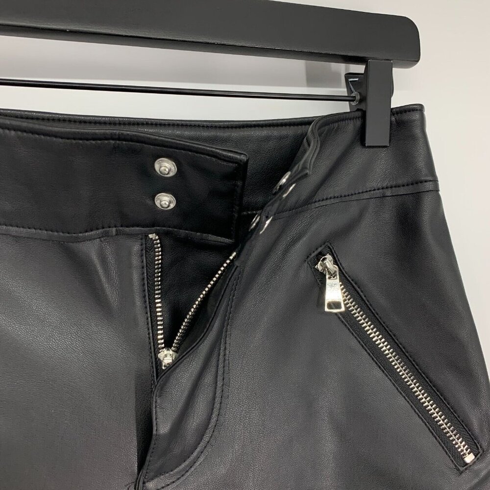 Zara Pants The Biker Black Faux Leather Ankle Zip Skinny High Rise - Picture 6 of 15
